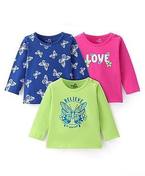 Doodle Poodle 100% Cotton Full Sleeves T-Shirts Butterfly Print Pack of 3 - Multicolour