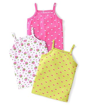 Babyhug 100% Cotton Knit Singlet Sleeves Slips With Heart Print Pack of 3- Multicolor