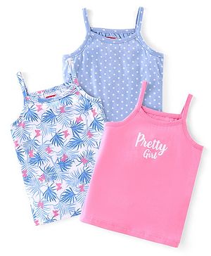 Babyhug 100% Cotton Knit Sleeveless Slips With Polka Dot Print Pack of 3 - Blue & Pink