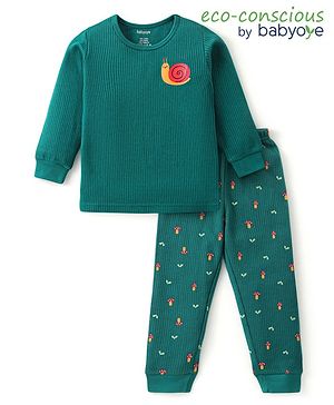 Babyoye Cotton Modal Knit Full Sleeves Thermal Inner Wear Set Mushroom Print -  Green