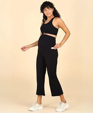 Zelena Nylon Solid  Ankle Length Pregnancy Flare Pant -  Black