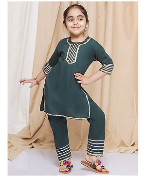 AJ Dezines Rayon Three Fourth Sleeves Gotta Work Embellished  Kurta & Salwar - Green