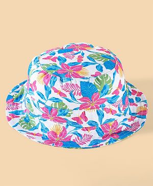 Babyhug Two Layer Cotton Woven Bucket Hat With Floral Print - Multicolor