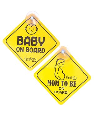 Babyhug Mom To Be On Board And Baby On Board Car Safety Sign With Suction Cup Pack Of 2 - Yellow