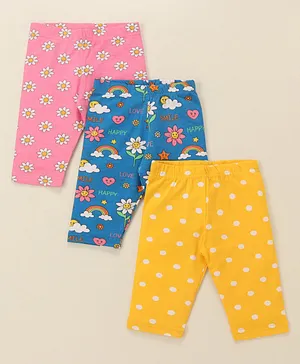 Babyhug Cotton Lycra Knit Three
                              Fourth Striped Leggings with Floral &
                              Polka Dots Print Pack of 3 - Multicolour