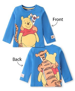 Babyhug Disney Single Jersey Knitted Full Sleeves T-Shirt With Front and Back Winnie The Pooh Graphics - Blue