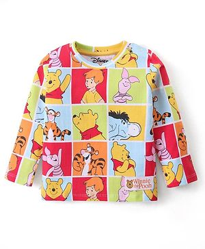 Babyhug Disney Single Jersey Cotton Knit Full Sleeves T-Shirt with Winnie The Pooh Print & Badge Detailing - Multicolour