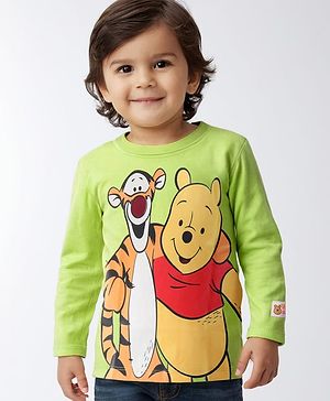 Babyhug Disney Single Jersey Knit Full Sleeves T-Shirt with Winnie The Pooh Graphic and Badge Detailing -Green