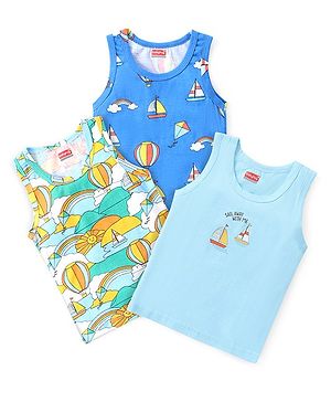 Babyhug 100% Cotton Knit Sleeveless Sando With Boat Print Pack of 3- Multicolor