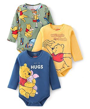 Babyhug Disney Interlock Knit Full Sleeves Onesies with Winnie The Pooh Graphic Pack of 3 - Multicolor