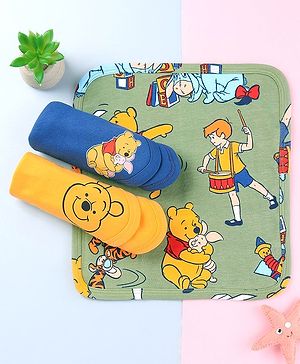 Babyhug Knit Interlock Hand and Face Towels with Winnie The Pooh Graphic Design Pack of 3 L 28 x B 28 cm-Multicolor