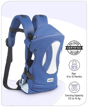 Babyhug Fortune Baby Carrier - 100% Polyester, 4 Positions (Horizontal, Inward, Outward, Back), Ergonomic for 0-12 Months (3.5-14 kg), Adjustable Waistband, Lightweight, Free Size, Hand Washable - Blue