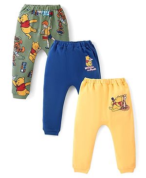 Babyhug Disney Cotton Knit Full Length Diaper Leggings with Winnie The Pooh Graphics Pack of 3 - Multicolour