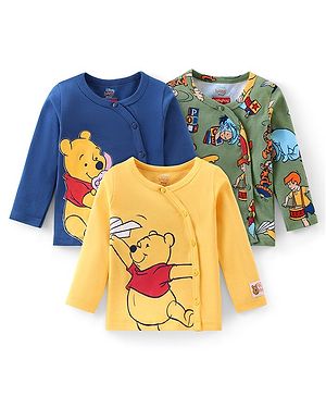Babyhug Disney Interlock Cotton Knit Full Sleeves Jhablas With Winnie The Pooh Graphics with Badge Detailing Pack of 3- Yellow Green & Blue