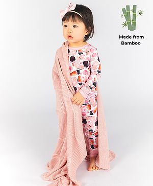 THE PLUSH CLUB Bamboo Woven  Full Sleeves Icecream Printed  Tee & Pajama Set - Pink