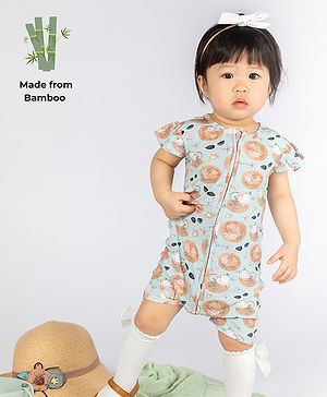 THE PLUSH CLUB Bamboo Half Sleeves Beach Printed Romper - Blue