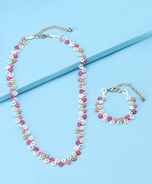 Babyhug Zig-Zag Necklace & Bracelets Floral Applique - Multicolor