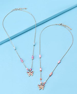 Pine Kids Necklace Butterfly Applique Set of 2 - Multicolor