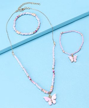 Pine Kids Necklace & Bracelets with Butterfly Applique Sets of 3  - Multicolor