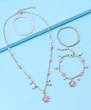 Pine Kids Necklace & Bracelets Floral Applique Sets of 4 - Multicolor