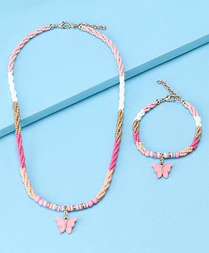 Babyhug Beads Necklace & Bracelets with Butterfly Applique - Multicolor