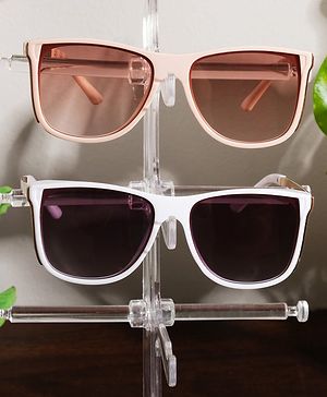 Dukiekooky Pack Of 2 Square Sunglasses with UV Protected Lens - White & Pink