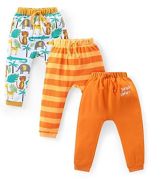 Babyhug Cotton Knit Full Length Diaper Pants Jungle Safari Theme Pack of 3 - Orange