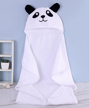 Babyhug Cotton Woven Bath Towel with Panda Print L 76.2 x B 76.2  cm - White