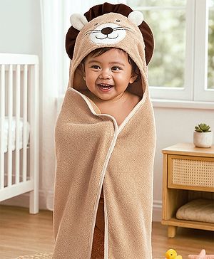 Babyhug  Woven Terry Hooded Towel Lion Embroidery - Brown