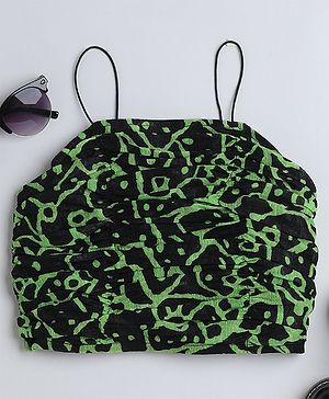 Taffykids Sleeveless Abstract Printed Front Ruched Singlet Crop Top - Black & Neon Green