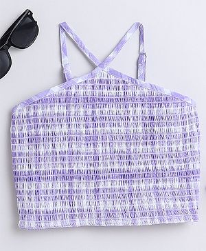 Taffykids Viscose Rayon Halter Neck Checked & Smocked Detailed Crop Top - White &  Lavender