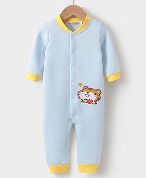 Kookie Kids Full Sleeves Winter Wear Romper with Tiger Print - Blue