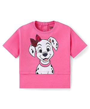 Babyhug Disney  Single Jersey Knit Overlaped Half Sleeves T-Shirt With 101 Dalmatians Graphic & Sequins Detailing - Dark Pink
