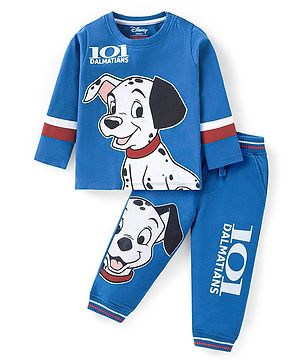 Babyhug Disney Cotton Knit Full Sleeves T-Shirt & Lounge Pants Set With 101 Dalmatians Graphics - Blue