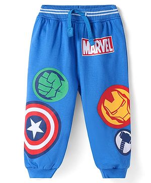 Babyhug Marvel Terry Knit Full Length Track Pant With Avengers Graphics - Blue