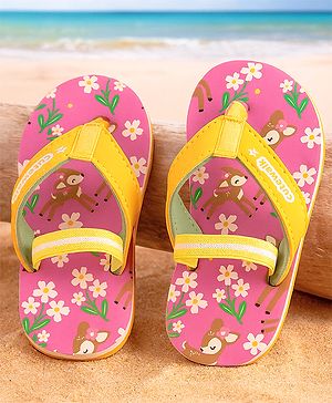 Cute Walk by Babyhug Floral Printed Flip Flops with Back Strap - Dark Pink