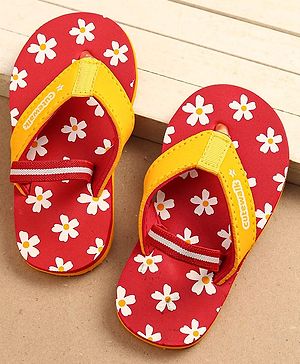Cute Walk by Babyhug Flip Flops With Back Strap Floral Print - Red & Orange