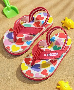Cute Walk by Babyhug Heart Printed Flip Flops with Back Strap - Pink