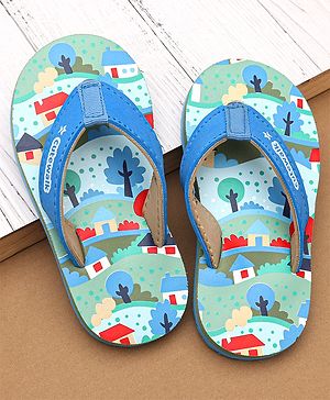 Cute Walk by Babyhug Flip Flops with Scenery Print - Blue