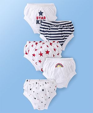 Doodle Poodle 100% Cotton Knit Briefs with Star Striped & Text Print Pack of 5 - White