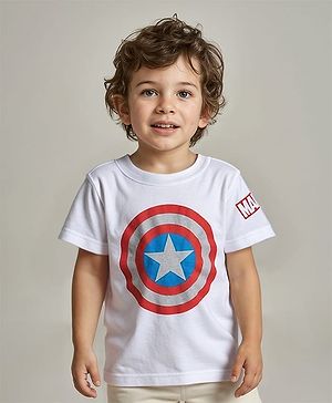 Babyhug Disney Single Jersey Half Sleeve T-Shirt with Foil Detailing & Avengers Print - White