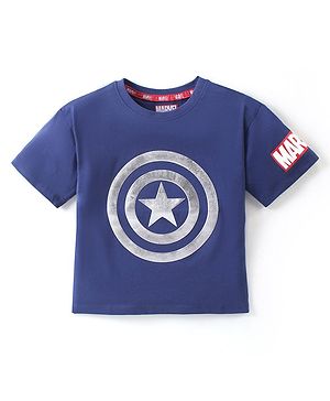 Babyhug Marvel Single Jersey Knit Half  Sleeves T-Shirt with Captain America Print - Blue