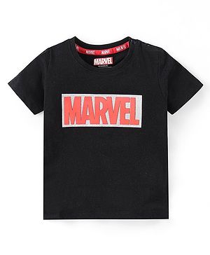 Babyhug Marvel Single Jersey Half Sleeves T-Shirt with Marvel foil Print and HD print - Black