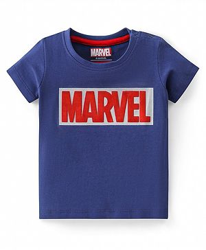 Babyhug Marvel Single Jersey  Half Sleeves T-shirt With Marvel Print and Emboss Detailing - Blue