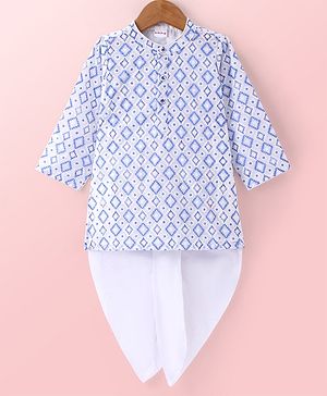 Babyhug Woven Full Sleeves Embroidered Kurta Dhoti Set - Blue