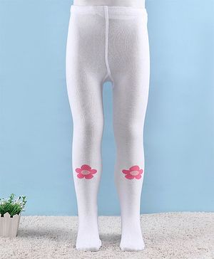 Cute Walk by Babyhug Knitted Antibacterial Footed Tights Floral Design - White