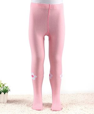 Cute Walk by Babyhug Knitted Antibacterial Footed Tights Floral Design - Pink
