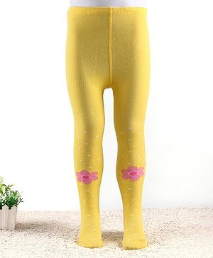 Cute Walk by Babyhug Knitted Antibacterial Footed Tights Floral Design - Yellow