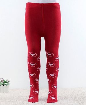 Cutewalk by Babyhug Anti Bacterial Footed Tights Heart Design - Red
