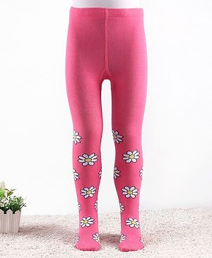 Cute Walk by Babyhug Knitted Antibacterial Footed Tights Floral Design - Pink